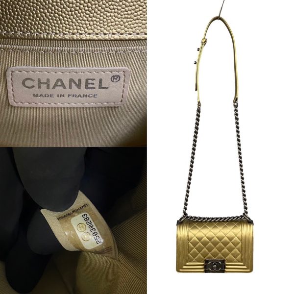 771a771 26359 6 Chanel Boy Chanel Caviar Skin Chain Shoulder Bag Gold