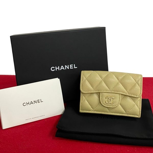 771a771 30265 1 Chanel Matelasse Leather Tri Fold Wallet Mini Wallet Beige