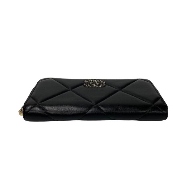 771a771 35096 8 Chanel 19 Matelasse Lambskin Round Zip Long Wallet Black