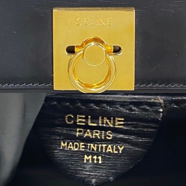 772a771 24884 4 Celine Vintage Logo Ring Hardware Calf Leather Mini Tote Handbag Black