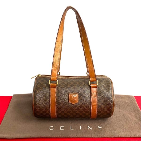 772a771 38307 1 Celine Vintage Macadam Blason Triomphe Leather Mini Boston Handbag Brown