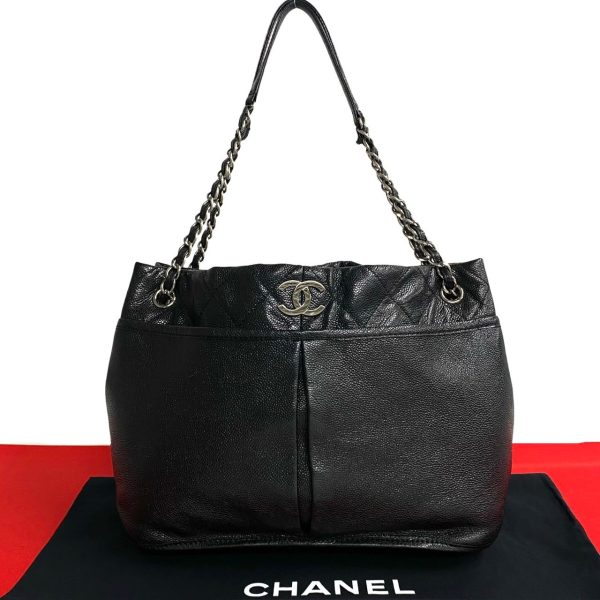 772a772 21559 1 Chanel Matelasse Caviar Skin Semi Shoulder Bag Black