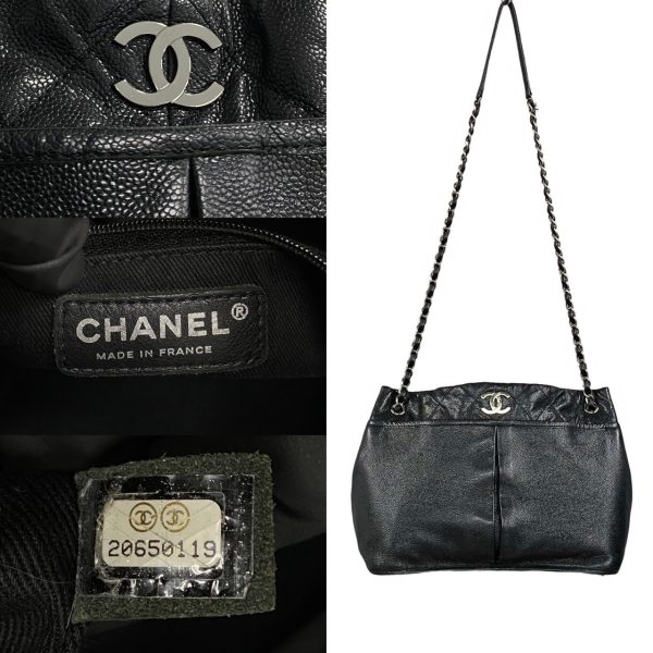 772a772 21559 5 Chanel Matelasse Caviar Skin Semi Shoulder Bag Black