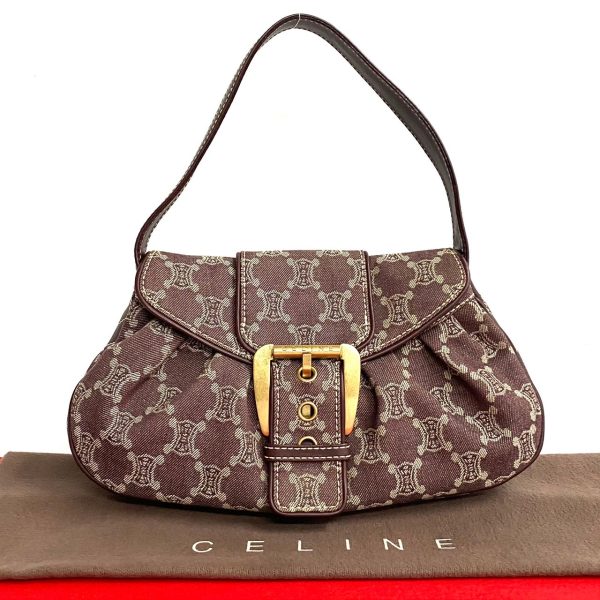 772a772 38638 1 Celine Macadam Triomphe Denim Leather One Shoulder Handbag Brown