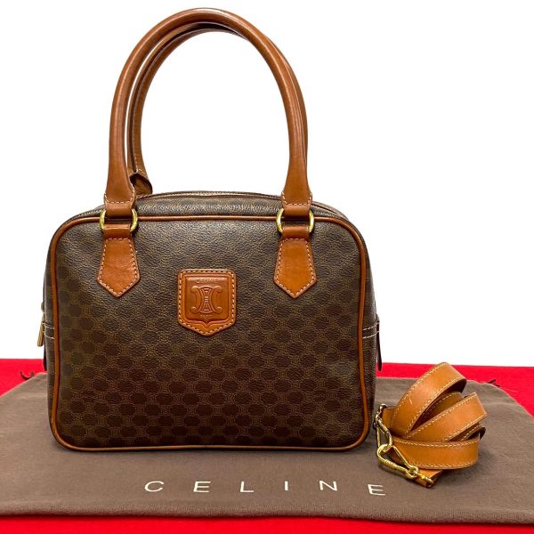 772a772 40407 1 Celine Macadam Blason Leather 2way Shoulder Mini Boston Handbag Brown