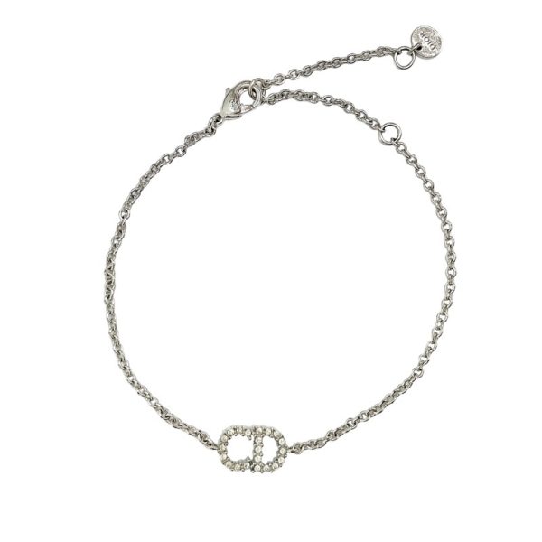 7816 0 Christian Dior Clair D Lune Rhinestone Logo Bracelet Silver