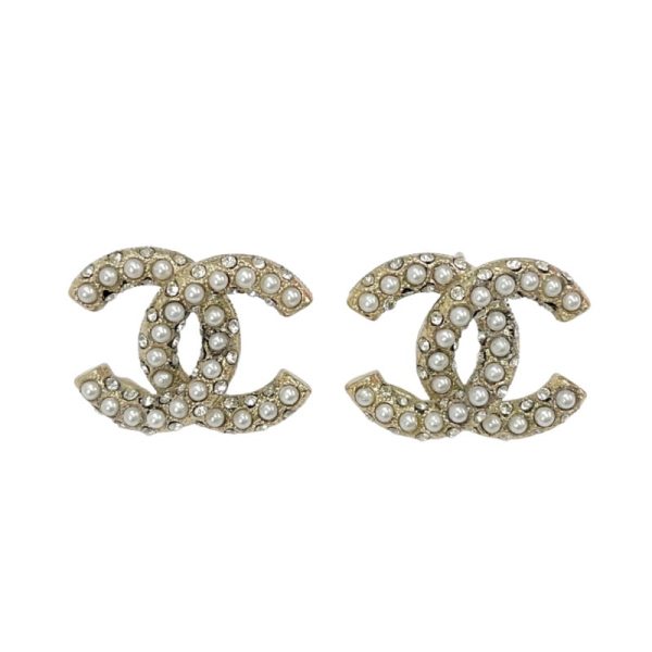 7900 0 Chanel Coco Mark Rhinestone Pearl Earrings Gold