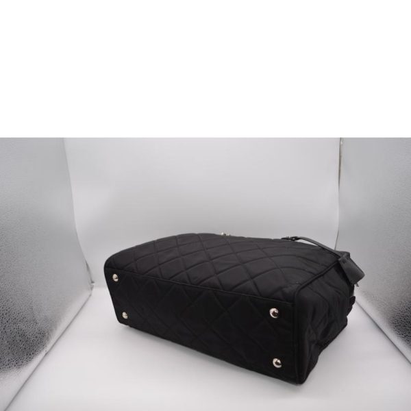 79657 3 Prada Tessuto Nylon Quilted Chain Leather Tote Black