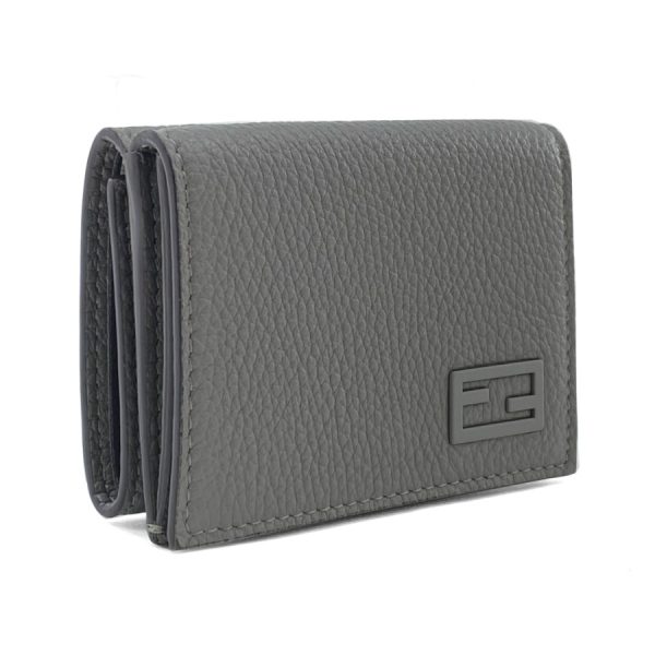 7m0280ag0lf0zj4 01 Fendi Calf Leather Wallet Trifold Mini FF Baguette Gray