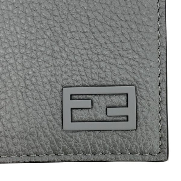 7m0280ag0lf0zj4 02 Fendi Calf Leather Wallet Trifold Mini FF Baguette Gray