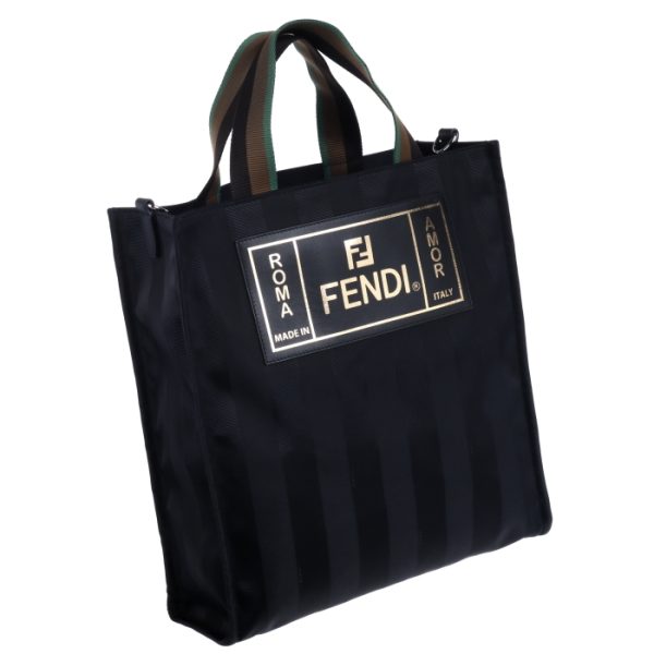 7va454a6fyf0gxn Fendi Logo Striped Canvas Tote Bag Black