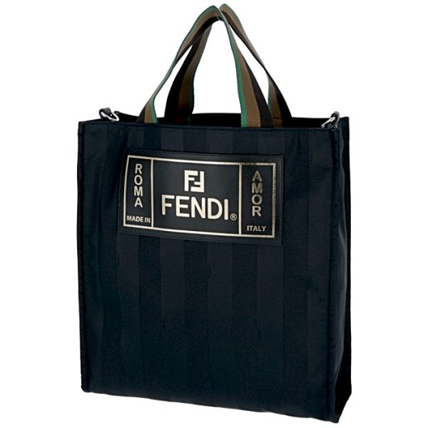 7va454a6fyf0gxn 1 Fendi Logo Striped Canvas Tote Bag Black