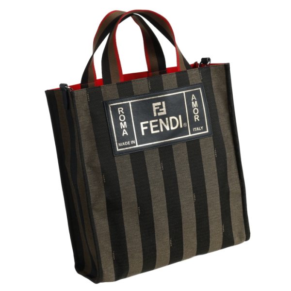 7va454a6hyf164h Fendi Logo Striped Canvas Tote Bag Brown