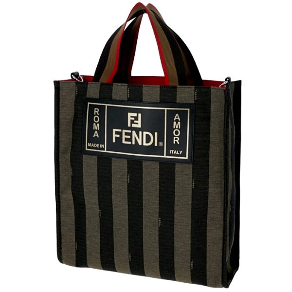 7va454a6hyf164h 1 Fendi Logo Striped Canvas Tote Bag Brown