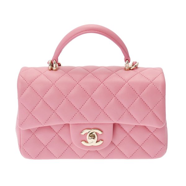 800000114172000 1 Chanel Top Handle Mini Chain Lambskin Shoulder Bag Pink