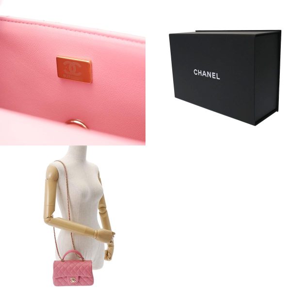 800000114172000 15 c Chanel Top Handle Mini Chain Lambskin Shoulder Bag Pink