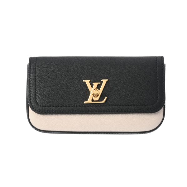 800000122218000 1 Louis Vuitton Lock Me Chain Shoulder Leather Pouch Black