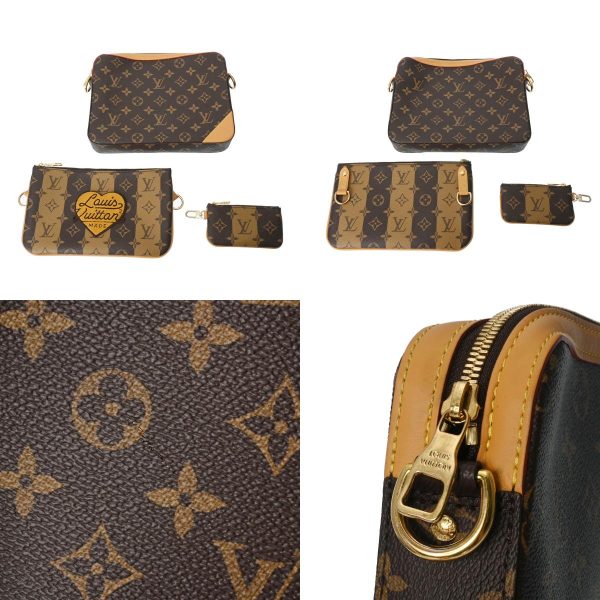 800000122749000 11 c Louis Vuitton Monogram Stripe Trio Messenger Brown