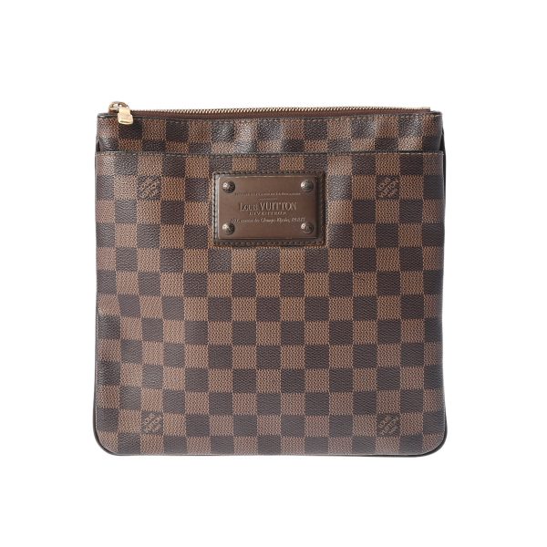 800000123895000 1 Louis Vuitton Damier Pochette Plat Brooklyn Leather Shoulder Bag Brown