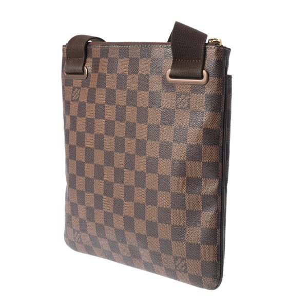 800000123895000 2 Louis Vuitton Damier Pochette Plat Brooklyn Leather Shoulder Bag Brown