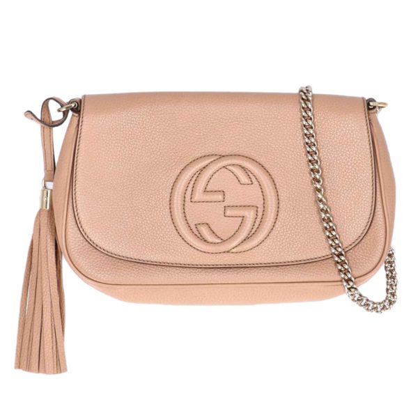 80173 1 Gucci Soho Chain Shoulder Leather Bag Beige