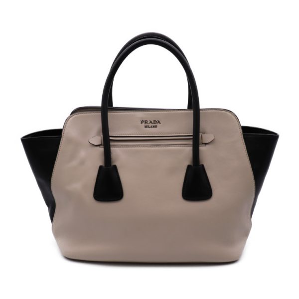 802103002022 1 PRADA Soft Calf 2WAY Handbag Beige Black