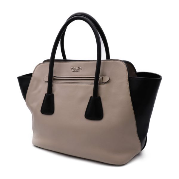 802103002022 2 PRADA Soft Calf 2WAY Handbag Beige Black