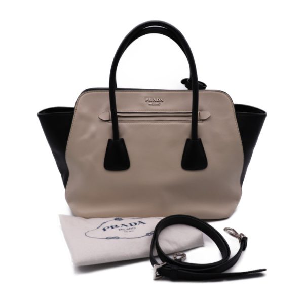 802103002022 8 PRADA Soft Calf 2WAY Handbag Beige Black