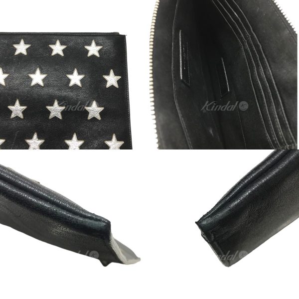 8042000395696 3 Saint Laurent Paris Star Patch Clutch Bag Black