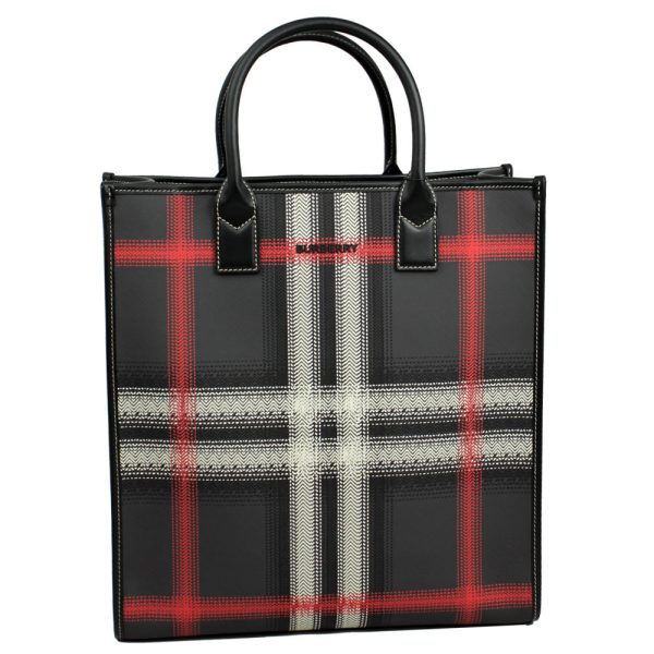 8056240 1 Burberry Blur Check Denny Leather Tote Bag Multicolor