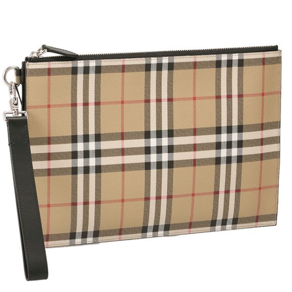 8057940 a7026 Burberry Vintage Check Zip Pouch Clutch Bag Beige