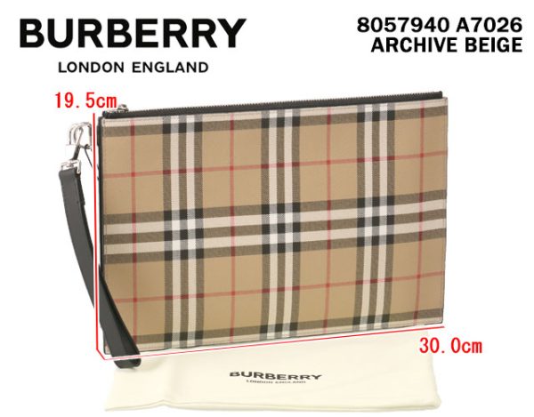 8057940 a7026 1 Burberry Vintage Check Zip Pouch Clutch Bag Beige