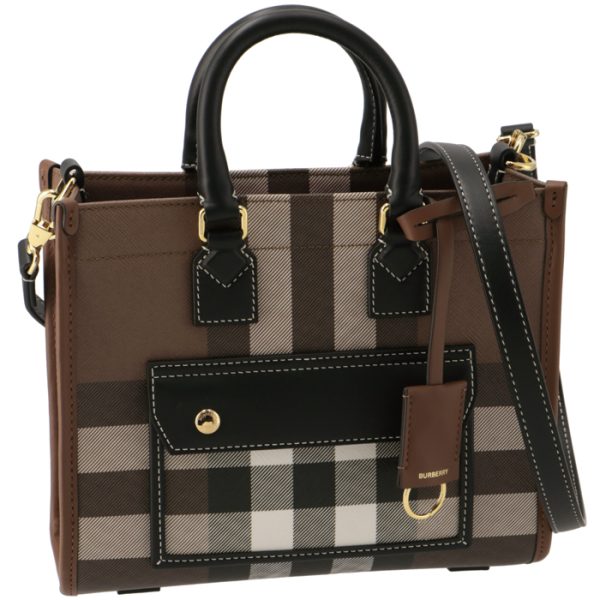 8069661 Burberry Mini Freya Check Tote Bag Brown