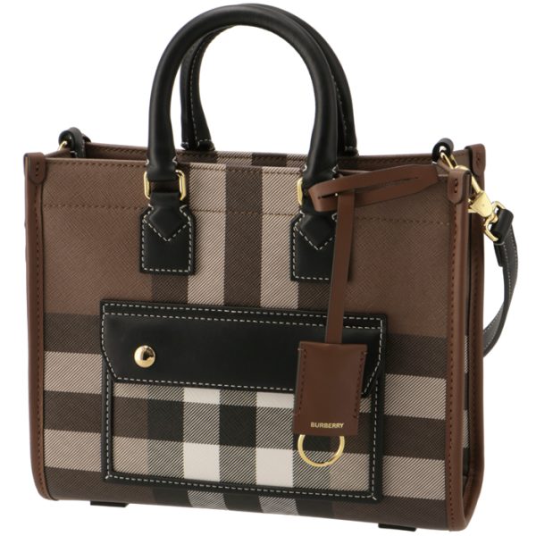 8069661 1 Burberry Mini Freya Check Tote Bag Brown