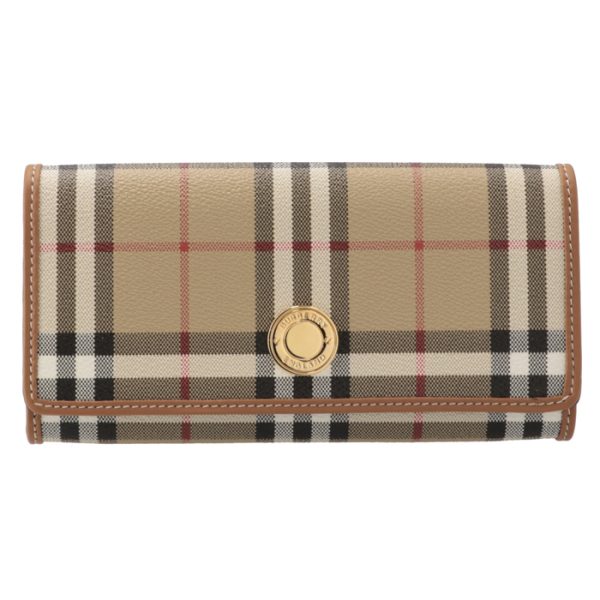 8070414 1 Burberry Continental Check And Leather Bifold Wallet Brown