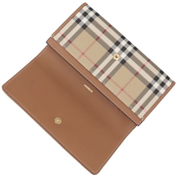 8070414 4 Burberry Continental Check And Leather Bifold Wallet Brown