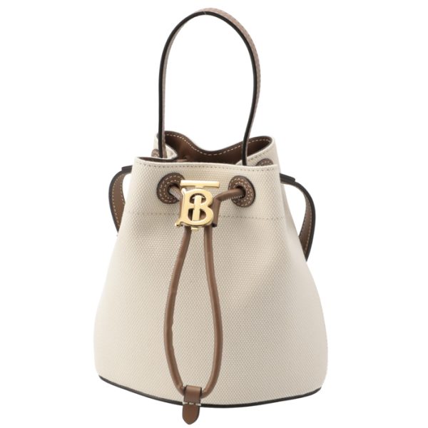 8070576 1 Burberry TB Bucket Drawstring Shoulder Bag Ivory