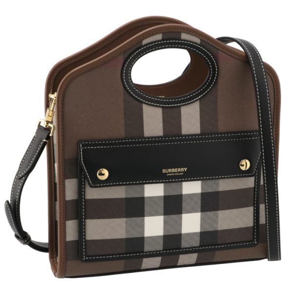 8071386 Burberry Mini Pocket Check Shoulder Bag Dark Birch Brown