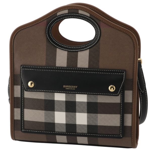 8071386 1 Burberry Mini Pocket Check Shoulder Bag Dark Birch Brown