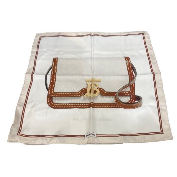 8078000199163 1 Burberry Silk Scarf Canvas Leather Trim Bag White