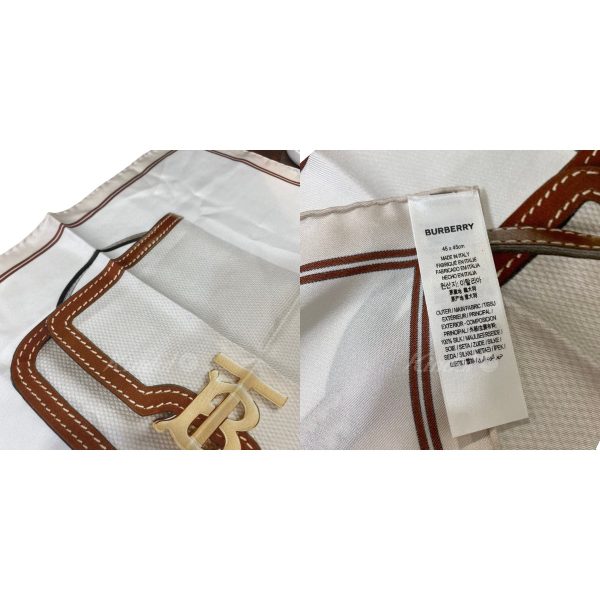 8078000199163 3 Burberry Silk Scarf Canvas Leather Trim Bag White