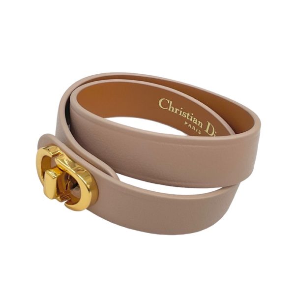 8087 0 Christian Dior 30 Montaigne CD Logo Leather Double Bracelet Pink Gold