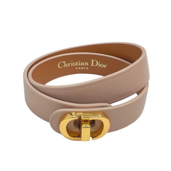 8087 1 Christian Dior 30 Montaigne CD Logo Leather Double Bracelet Pink Gold