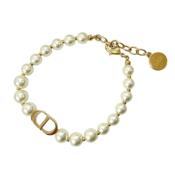 8089 1 Christian Dior 30 Montaigne Metal CD Logo Pearl Bracelet Gold