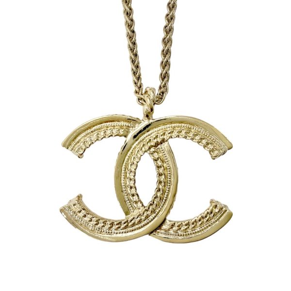 8090 2 Chanel GP Coco Mark Pearl Pendant Necklace Gold White