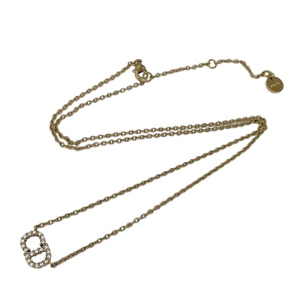 8094 3 Christian Dior Claur D Lune Rhinestone Metal Necklace Gold