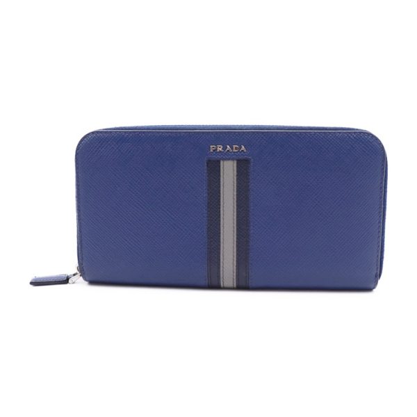 818093002270 1 PRADA Saffiano Long Wallet Navy Gray