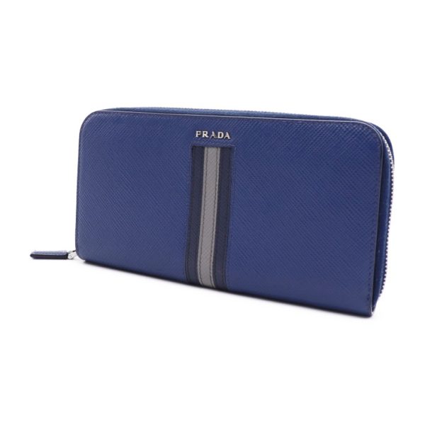 818093002270 2 PRADA Saffiano Long Wallet Navy Gray