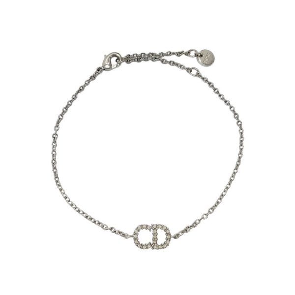 8213 0 Christian Dior Logo Rhinestone Bracelet Silver