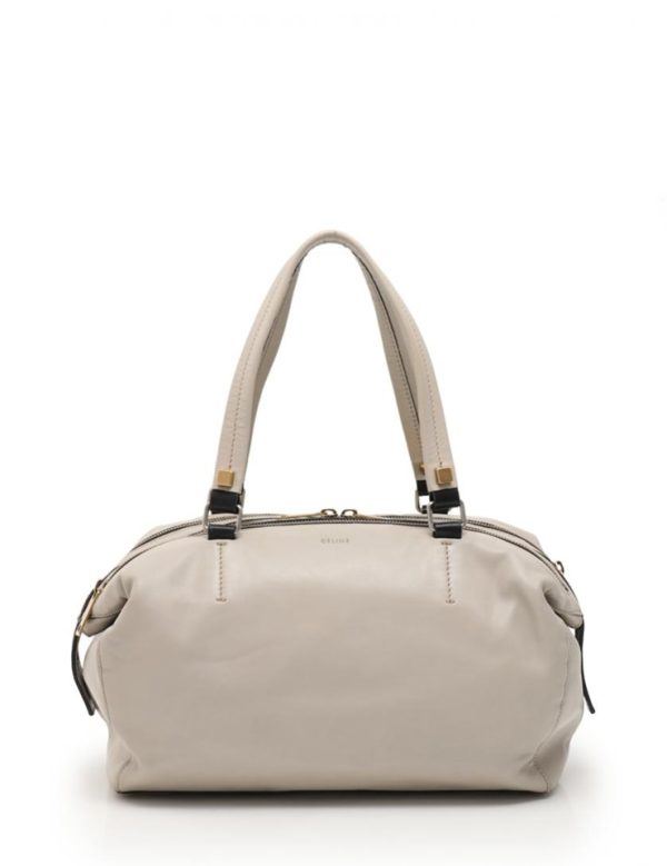 825093002334 1 Celine Mini Boston Leather Handbag Gray Beige